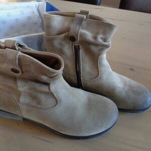 Birkenstock Sarnia Slouch Leather Women Booties 7 - 7.5 Regular Fit Taupe Suede